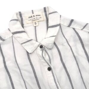 Cloth & Stone Anthropologie White Striped Raw Hem Button Down Shirt Small